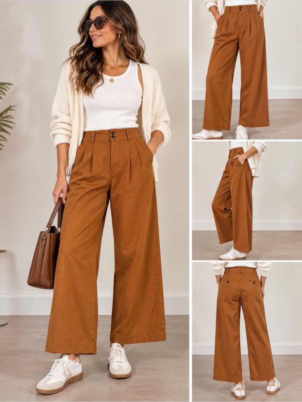 Madewell Pleated Wide Leg Pants Size 2 Brown High Rise Cropped Trousers